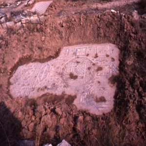 [Restes de mosaic pavimental localitzat al jaciment de Vil·la Fortunatus]