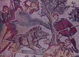 [Detall de l'escena de la caça del senglar, mosaic de Piazza Armerina]