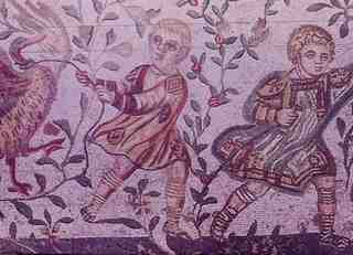 [L'habitació dels dos nens caçadors, mosaic de Piazza Armerina]