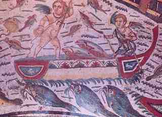 [Detall de dos amorets en barca pescant, mosaics de Piazza Armerina]