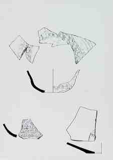 [Dibuix de peces de Terra Sigil·lata Hispànica procedents de les excavacions de la vil·la romana de La Olmeda, Palencia]