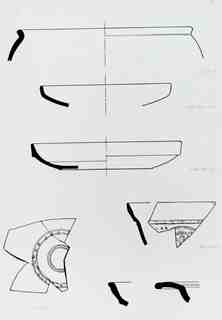 [Dibuix de peces de Terra Sigil·lata Hispànica procedents de les excavacions de la vil·la romana de La Olmeda, Palencia]