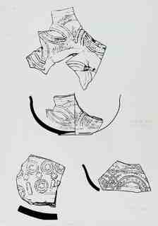 [Dibuix de peces de Terra Sigil·lata Hispànica procedents de les excavacions de la vil·la romana de La Olmeda, Palencia]