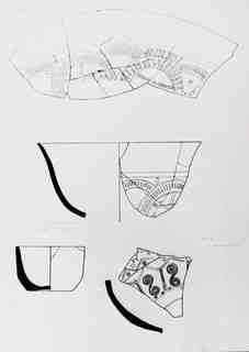 [Dibuix de peces de Terra Sigil·lata Hispànica procedents de les excavacions de la vil·la romana de La Olmeda, Palencia]
