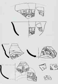 [Dibuix de peces de Terra Sigil·lata Hispànica procedents de les excavacions de la vil·la romana de La Olmeda, Palencia]