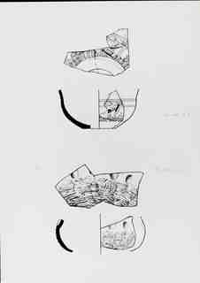 [Dibuix de peces de Terra Sigil·lata Hispànica procedents de les excavacions de la vil·la romana de La Olmeda, Palencia]