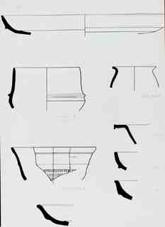 [Dibuix de peces de Terra Sigil·lata Hispànica procedents de les excavacions de la vil·la romana de La Olmeda, Palencia]