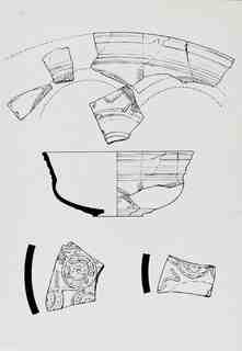 [Dibuix de peces de Terra Sigil·lata Hispànica procedents de les excavacions de la vil·la romana de La Olmeda, Palencia]