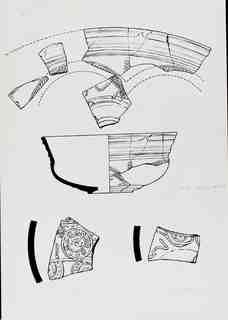 [Dibuix de peces de Terra Sigil·lata Hispànica procedents de les excavacions de la vil·la romana de La Olmeda, Palencia]