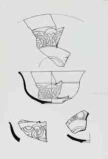 [Dibuix de peces de Terra Sigil·lata Hispànica procedents de les excavacions de la vil·la romana de La Olmeda, Palencia]