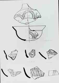 [Dibuix de peces de Terra Sigil·lata Hispànica procedents de les excavacions de la vil·la romana de La Olmeda, Palencia]