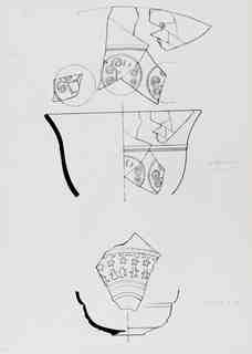 [Dibuix de peces de Terra Sigil·lata Hispànica procedents de les excavacions de la vil·la romana de La Olmeda, Palencia]