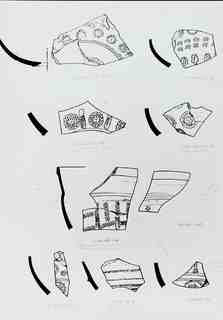 [Dibuix de peces de Terra Sigil·lata Hispànica procedents de les excavacions de la vil·la romana de La Olmeda, Palencia]