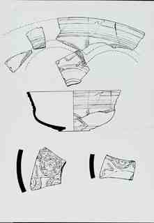 [Dibuix de peces de Terra Sigil·lata Hispànica procedents de les excavacions de la vil·la romana de La Olmeda, Palencia]