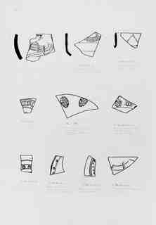 [Dibuix de peces de Terra Sigil·lata Hispànica procedents de les excavacions de la vil·la romana de La Olmeda, Palencia]