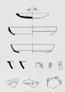 [Dibuix de peces de Terra Sigil·lata Hispànica procedents de les excavacions de la vil·la romana de La Olmeda, Palencia]