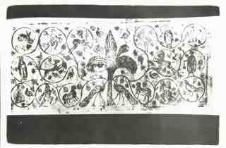 [Detall del mosaic sense identificar d'una palmera envoltada de roleus amb persones i animals]