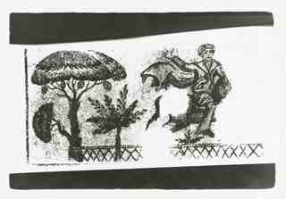 [Detall d'un mosaic amb personatge sobre cavall i gran arbre al lateral]