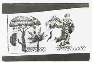 [Detall d'un mosaic amb personatge sobre cavall i gran arbre al lateral]