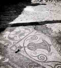 [Restes descobertes d'un mosaic amb la representació d'una cràtera]