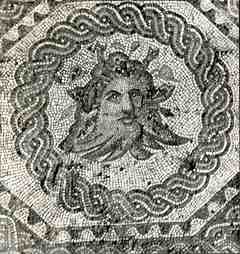 [Detall d'un medalló amb la representació d'Oceà, pertanyent a l'anomenat Mosaic de Leda de la vil·la romana de Quintanilla de la Cueza, Palència]